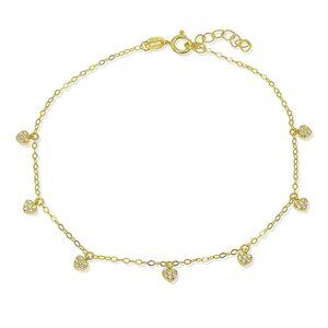 NWT 18K GP Sterling Silver Pavé Heart Charm Ankle Bracelet Anklet